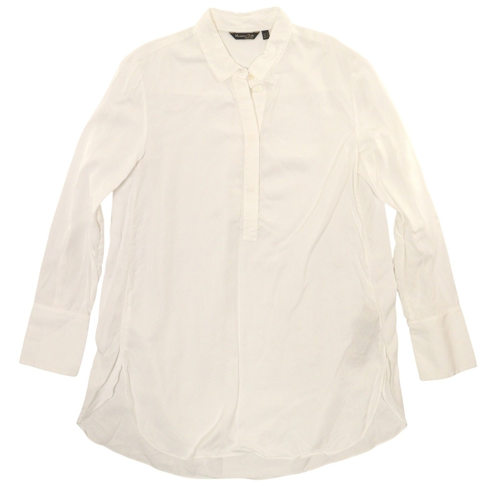 Massimo‎ Dutti Blouse Popover Tunic Minimalist Lagenlook White Lyocell Women S